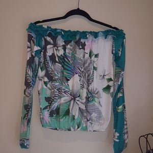 Floral off shoulder long sleeves tops